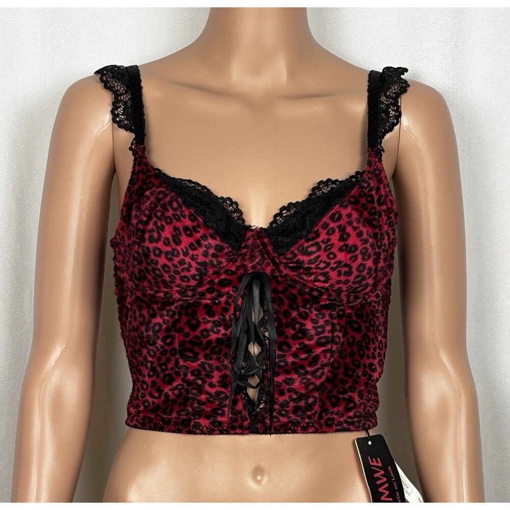 Romwe Women’s Size Small US 4 Grunge Punk Red Leopard Print Lace Camisole Top